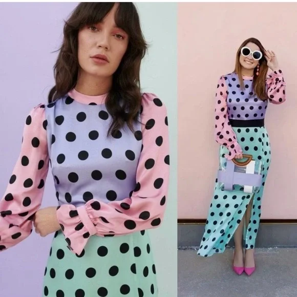 Olivia Rubin Marley Dress Silk Polka Dot Long Sleeve - Picture 1 of 13